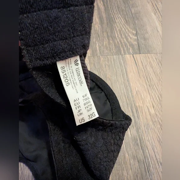 Wacoal 32G Black Floral Lace Mesh Unlined Underwire Bra 851205 - Picture 3 of 3